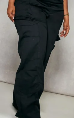Plus Black Triple Pocket Straight Leg Cargo Pants