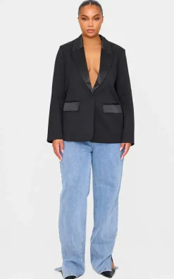 Plus Black Tuxedo Oversized Blazer