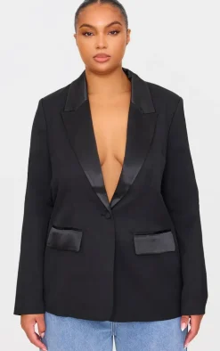 Plus Black Tuxedo Oversized Blazer