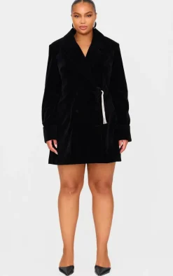 Plus Black Velvet Bow Detail Blazer