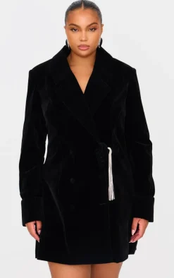 Plus Black Velvet Bow Detail Blazer