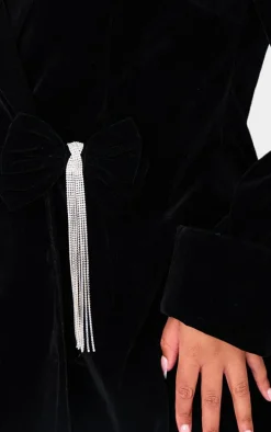 Plus Black Velvet Bow Detail Blazer