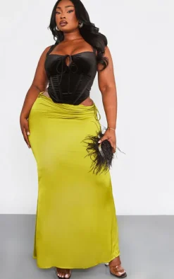 Plus Black Velvet Tie Front Boned Corset