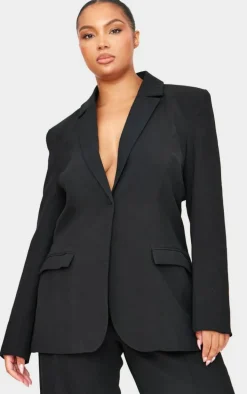 Plus Black Woven Fitted Premium Blazer