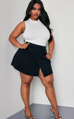 Plus Black Wrap Denim Mini Skirt
