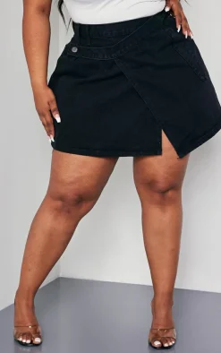 Plus Black Wrap Denim Mini Skirt