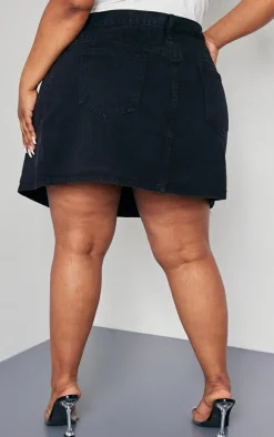 Plus Black Wrap Denim Mini Skirt