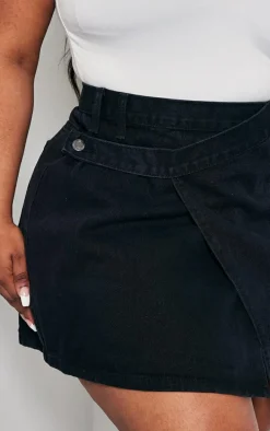 Plus Black Wrap Denim Mini Skirt