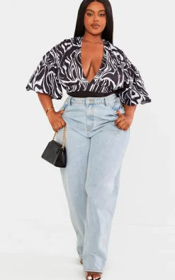 Plus Black Zebra Print Puffball Sleeve Bodysuit