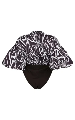 Plus Black Zebra Print Puffball Sleeve Bodysuit
