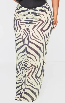 Plus Black Zebra Print Satin Tie Side Maxi Skirt