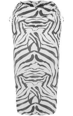 Plus Black Zebra Print Satin Tie Side Maxi Skirt