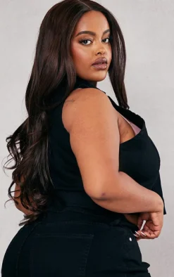 Plus Black Zip Up Denim Vest