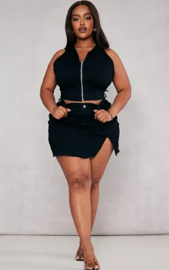 Plus Black Zip Up Denim Vest