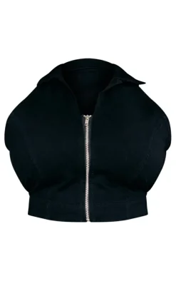Plus Black Zip Up Denim Vest