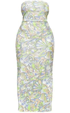 Plus Blue Abstract Plisse Bandeau Maxi Dress