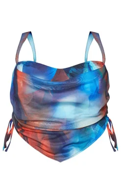 Plus Blue Abstract Print Mesh Layered Corset Top