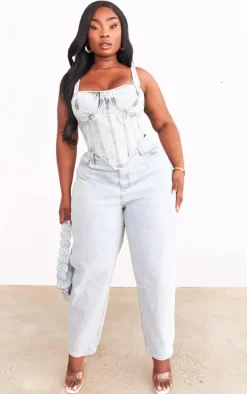 Plus Blue Acid Wash Denim Corset