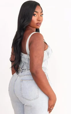 Plus Blue Acid Wash Denim Corset