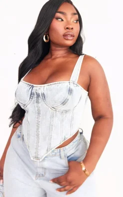 Plus Blue Acid Wash Denim Corset