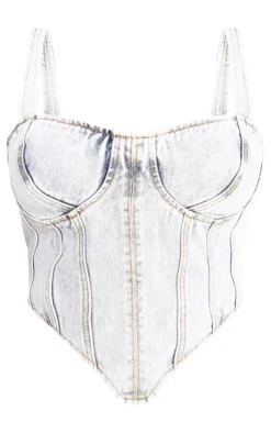 Plus Blue Acid Wash Denim Corset