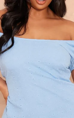 Plus Blue Broderie Lace Detail Mini Dress