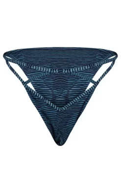 Plus Blue Contrast Textured Rib O Ring Strappy Bikini Bottoms