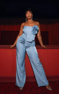 Plus Blue Corsage Detail Pants