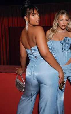 Plus Blue Corsage Detail Pants