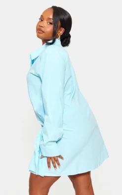 Plus Blue Cotton Poplin Knot Shirt Dress