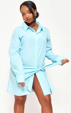 Plus Blue Cotton Poplin Knot Shirt Dress