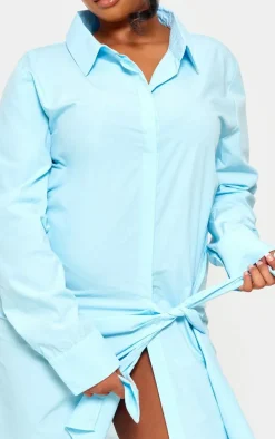 Plus Blue Cotton Poplin Knot Shirt Dress