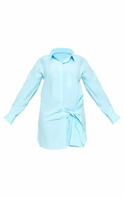 Plus Blue Cotton Poplin Knot Shirt Dress