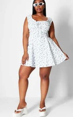 Plus Blue Ditsy Floral Ruched Tie Shift Dress