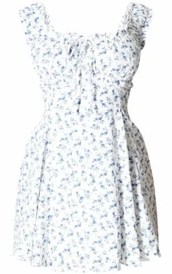 Plus Blue Ditsy Floral Ruched Tie Shift Dress