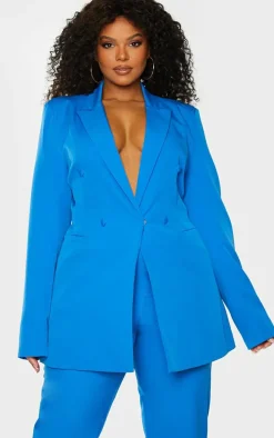 Plus Blue Double Breasted Woven Blazer