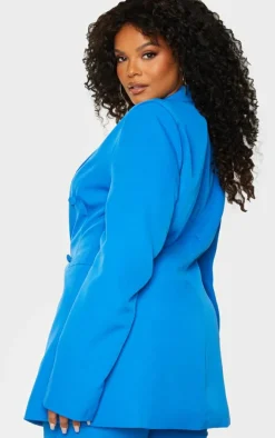 Plus Blue Double Breasted Woven Blazer