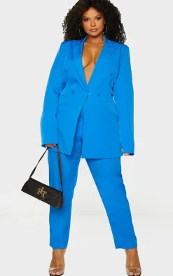 Plus Blue Double Breasted Woven Blazer