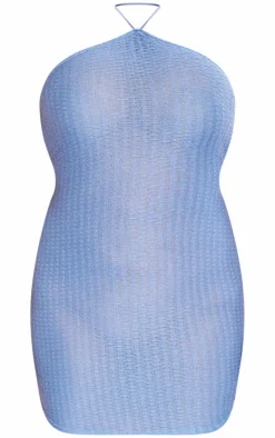 Plus Blue Eyelash Knit Halterneck Bodycon Dress