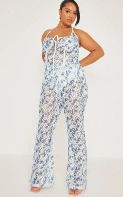 Plus Blue Jacquard Floral Boned Corset Top