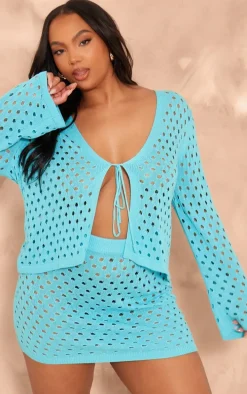 Plus Blue Knit Hole Mini Skirt