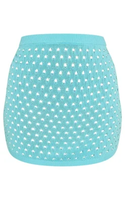 Plus Blue Knit Hole Mini Skirt