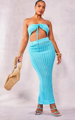 Plus Blue Knitted Maxi Skirt
