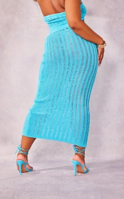 Plus Blue Knitted Maxi Skirt