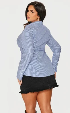 Plus Blue Pinstripe Woven Fitted Shirt
