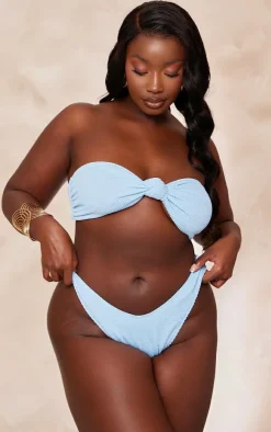 Plus Blue Ribbed Bikini Bottoms