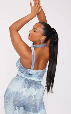 Plus Blue Ribbed Tie Dye Bandeau Top