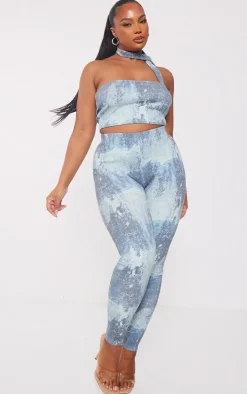 Plus Blue Ribbed Tie Dye Bandeau Top