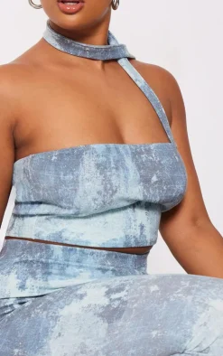 Plus Blue Ribbed Tie Dye Bandeau Top