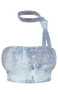 Plus Blue Ribbed Tie Dye Bandeau Top